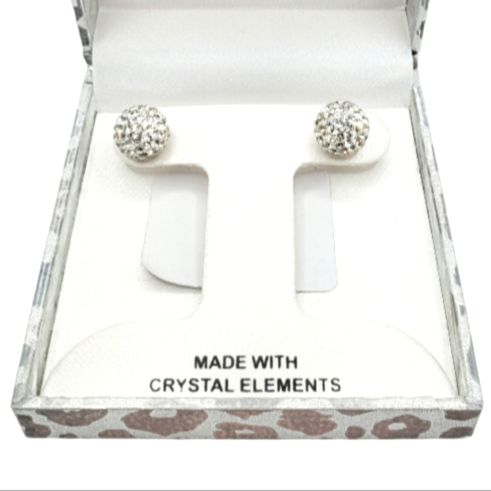New Glitz Round Platinum Plated Crystal Elements Ball Stud Earrings